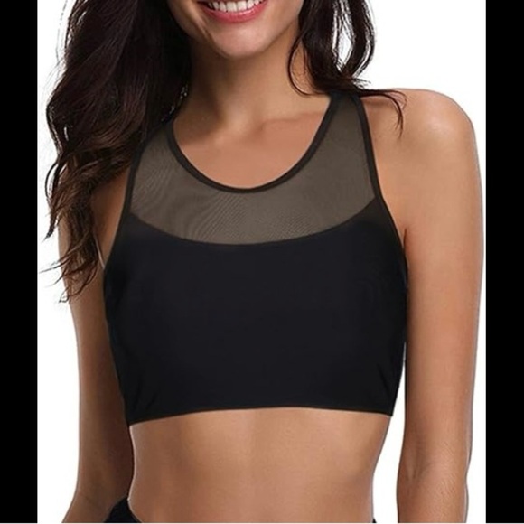 Black Racerback Mesh Swim Sports Bra - Picture 1 of 15